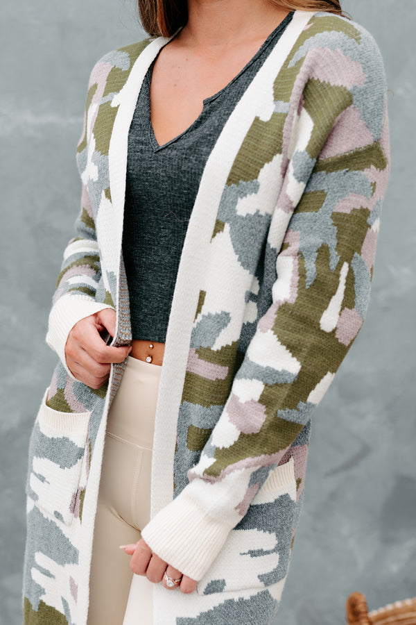 Commanding Attention Camo Printed Cardigan (Cream Multi) - NanaMacs