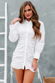 Risky Decisions Ruched Long Sleeve Shirt Dress (White) - NanaMacs