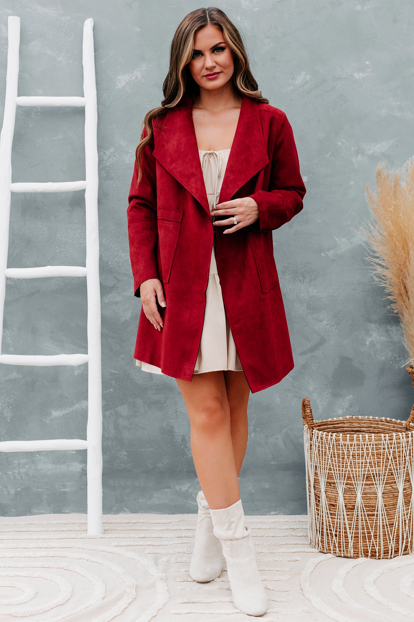 Private Eye Faux Suede Coat (Maroon) - NanaMacs