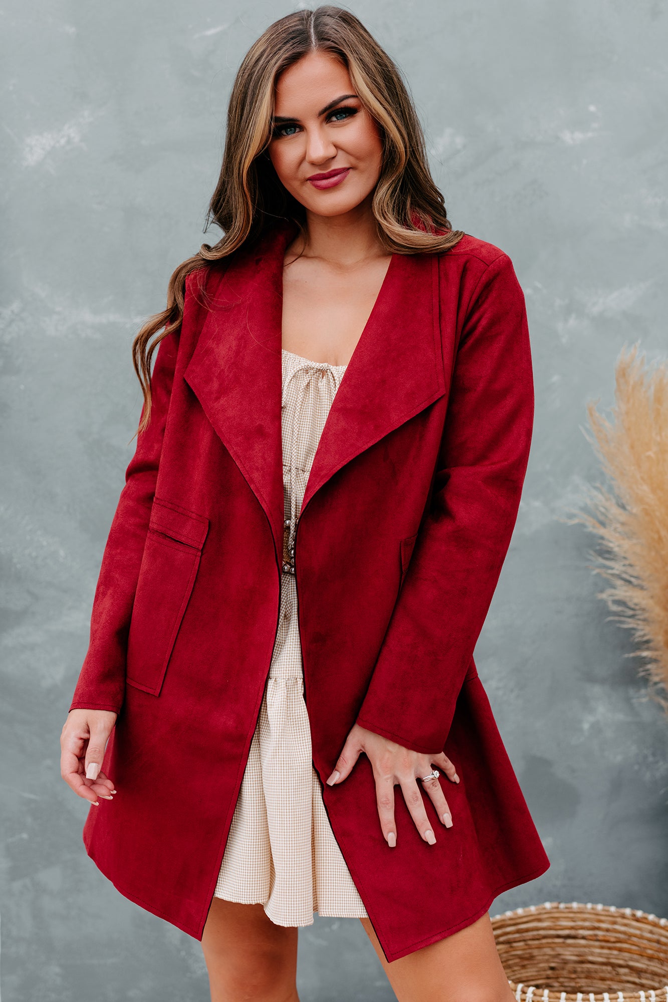 Private Eye Faux Suede Coat (Maroon) - NanaMacs