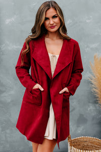 Private Eye Faux Suede Coat (Maroon) - NanaMacs