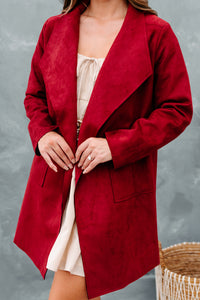 Private Eye Faux Suede Coat (Maroon) - NanaMacs