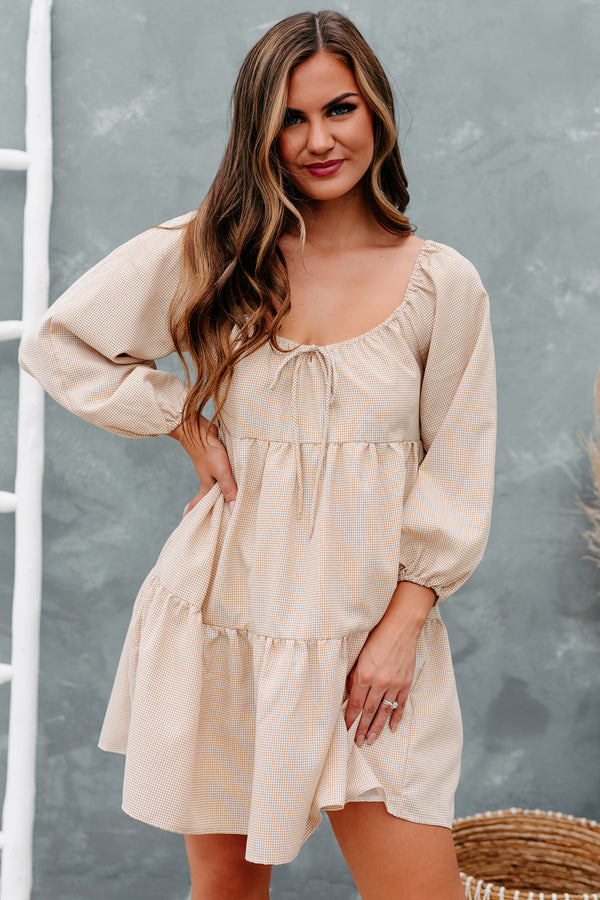 Carlinn Off-The-Shoulder Tiered Dress (Taupe) - NanaMacs