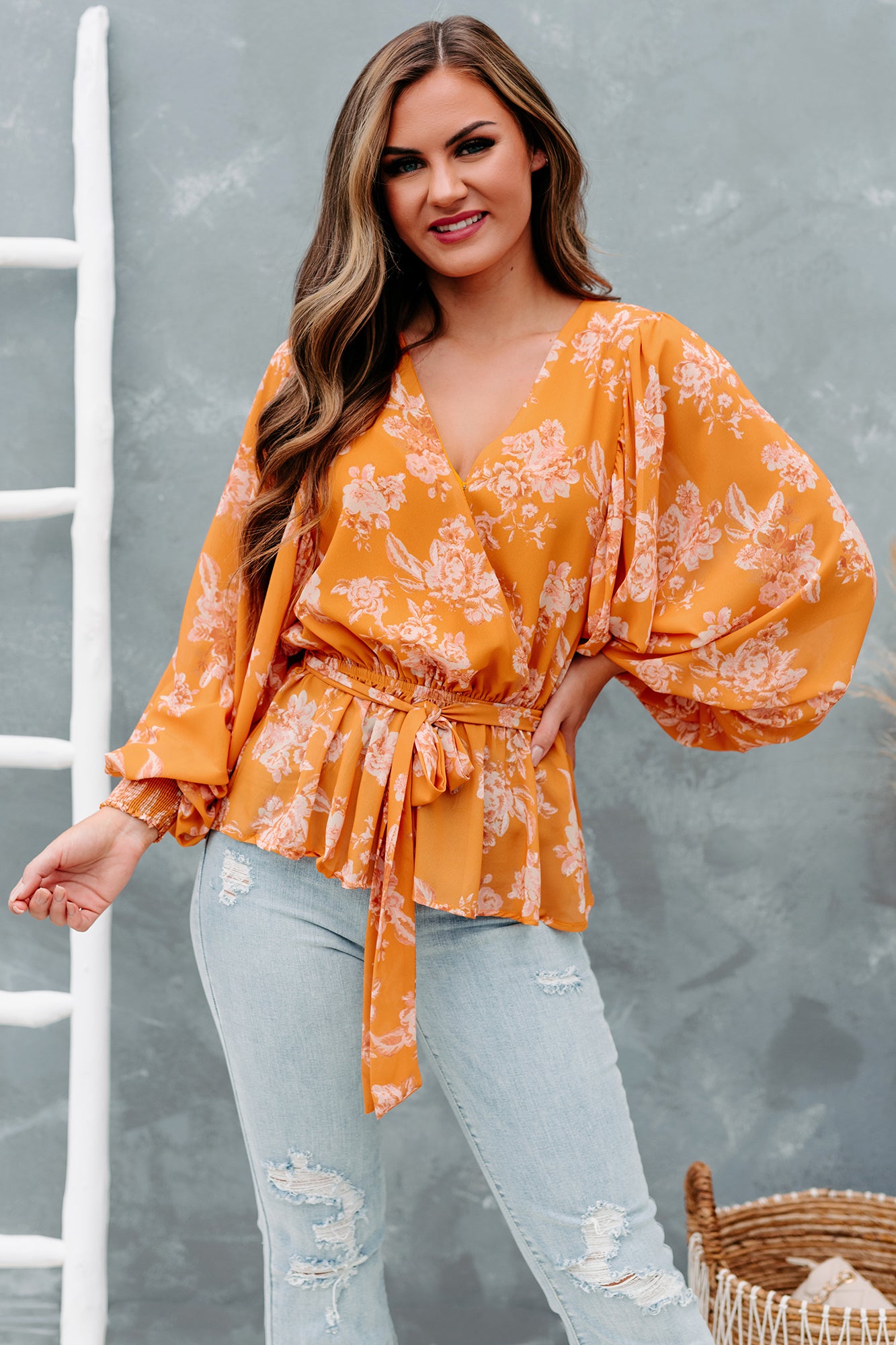 Signed With Love Long Sleeve Floral Top (Rust) - NanaMacs