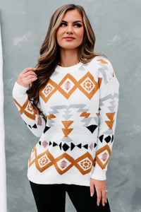 Judie Patterned Crew Neck Knit Sweater (Ivory) - NanaMacs