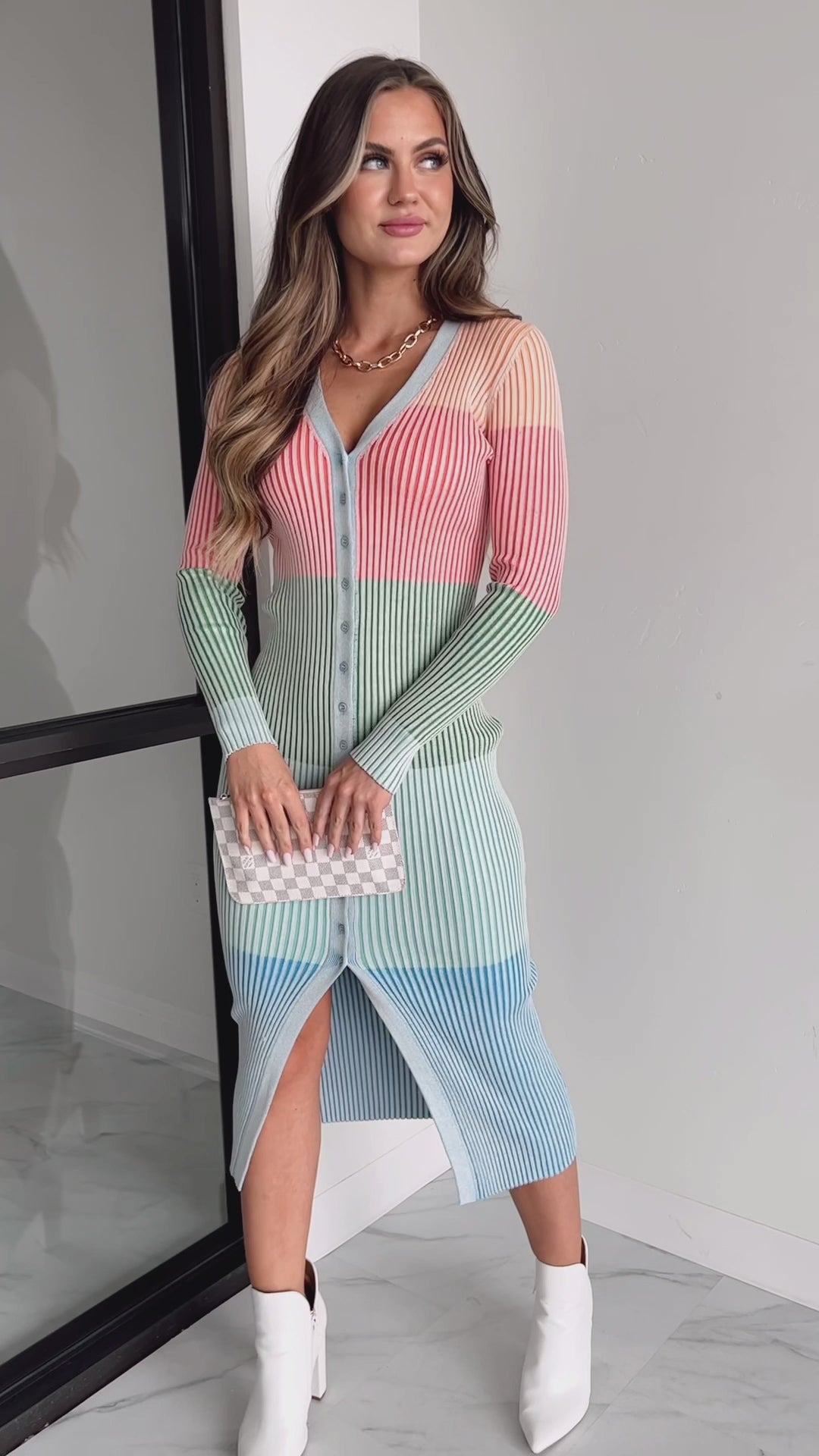 Search For Something Colorblock Sweater Dress (Pink Multi) - NanaMacs