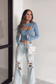 All That Drama Long Sleeve Lace Up Top (Denim)