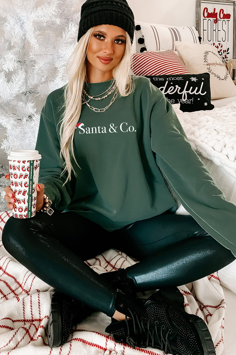 "Santa & Co." Heavyweight Graphic Crewneck (Alpine Green) - Print On Demand - NanaMacs