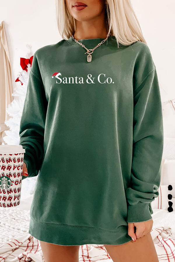 "Santa & Co." Heavyweight Graphic Crewneck (Alpine Green) - Print On Demand - NanaMacs