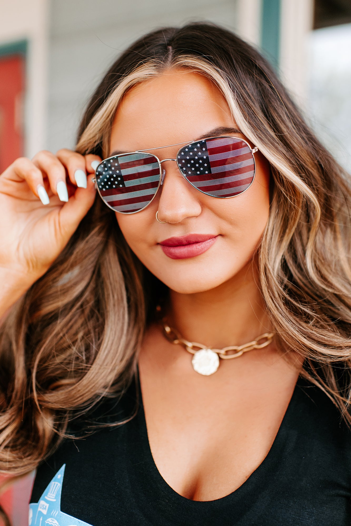 Taking Flight American Flag Aviator Sunglasses (Silver) - NanaMacs