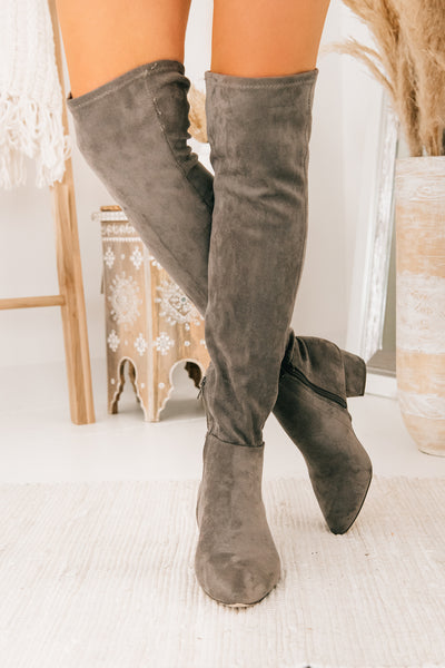 Missed Your Chance Thigh High Boots (Grey Suede) - NanaMacs