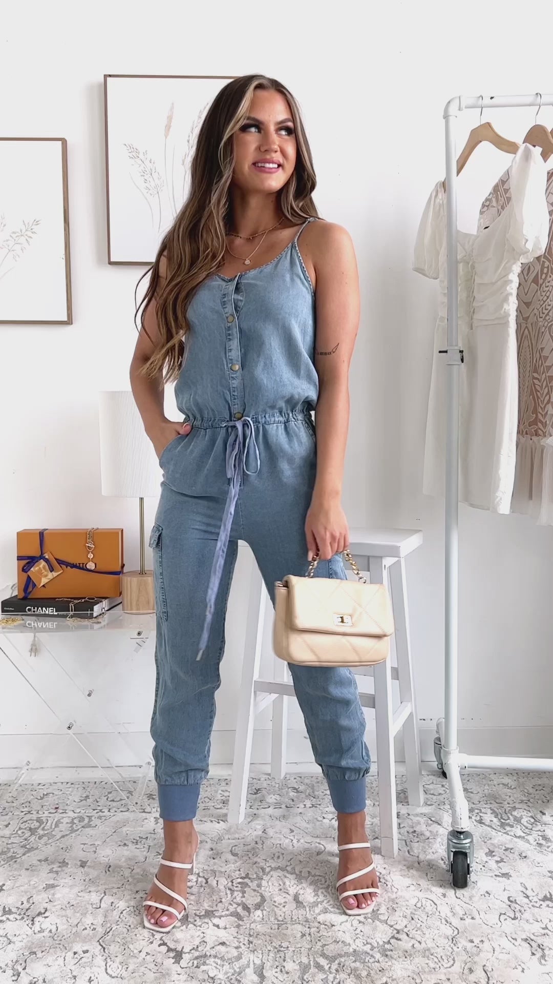 Trust Your Gut Chambray Cargo Jumpsuit (Blue)