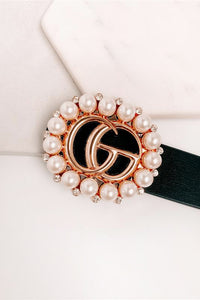 Serving Looks Pearl/Rhinestone Embellished Belt (Black) - NanaMacs