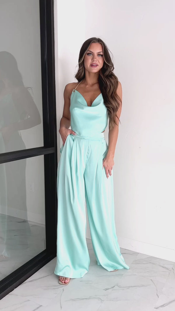 Memorable Meeting Satin Two-Piece Set (Mint Blue) - NanaMacs