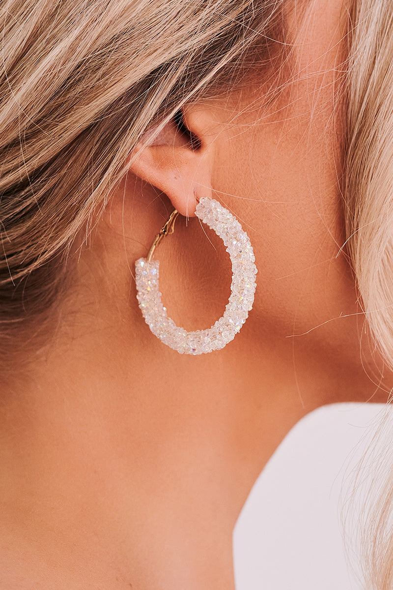 Crystal Energy Hoop Earrings (White) - NanaMacs