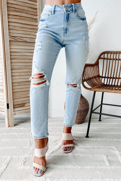 Karol High Rise Distressed Mom Jeans (Light) - NanaMacs