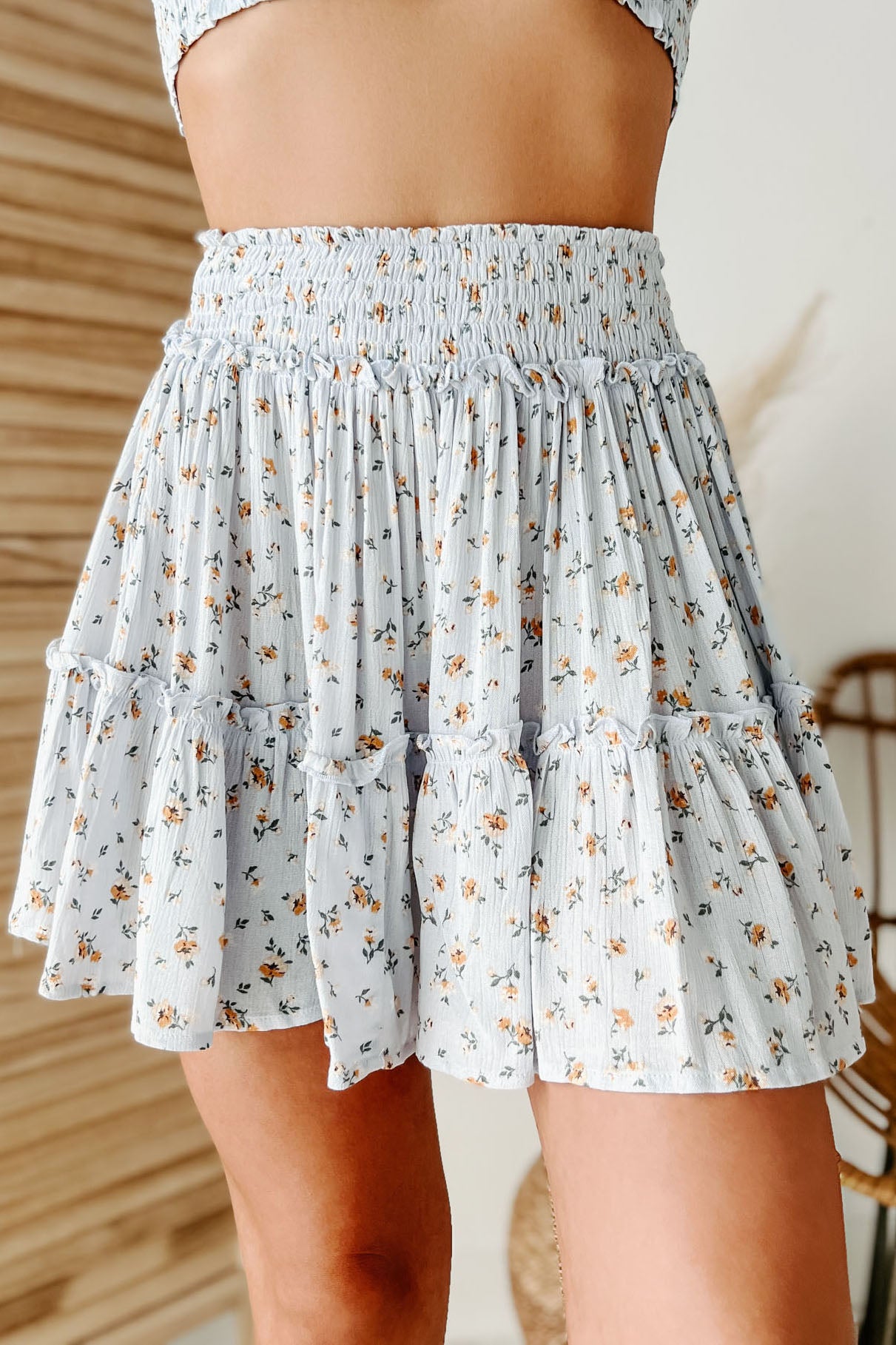 Total Cutie Floral Two-Piece Skirt Set (Light Blue)