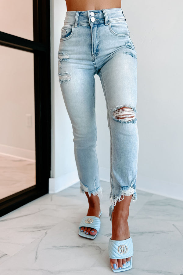 Tobi High Rise Distressed Slim Straight Risen Jeans (Light) - NanaMacs