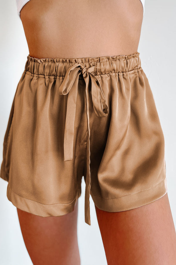 Daytona Daze Satin Drawstring Shorts (Mocha) - NanaMacs