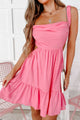 Everyone's Bestie Linen Open Back Mini Dress (Pink) - NanaMacs