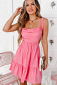 Everyone's Bestie Linen Open Back Mini Dress (Pink) - NanaMacs