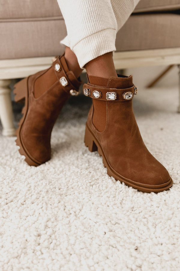 Finished With You Rhinestone Strap Booties (Tan) - NanaMacs