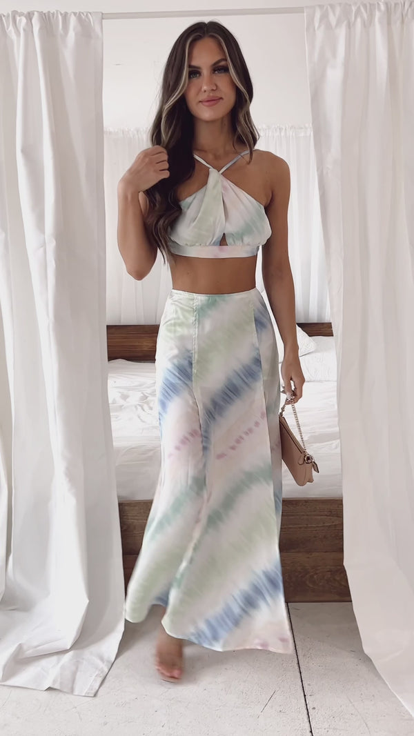 Tropical Tango Tie-Dye Two-Piece Skirt Set (Mint) - NanaMacs