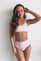 Huntington Hottie Wavy Checkered One Shoulder Bikini Set (Pink Print)