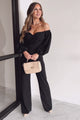 Lost In The Rush Off The Shoulder Puff Sleeve Jumpsuit (Black)