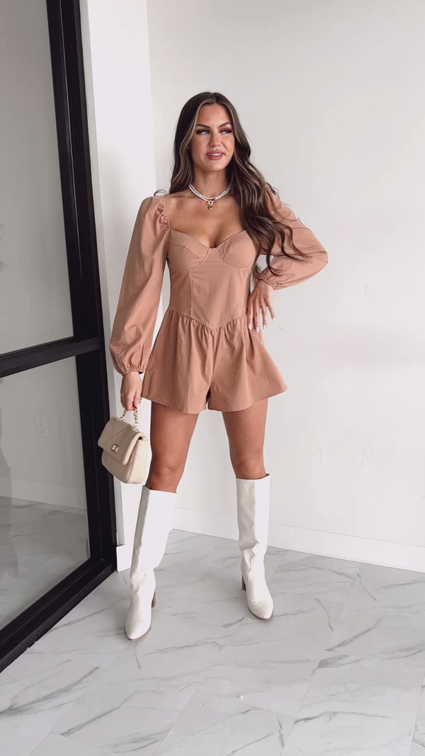 Raelynn Puff Sleeve Romper (Light Mocha) - NanaMacs