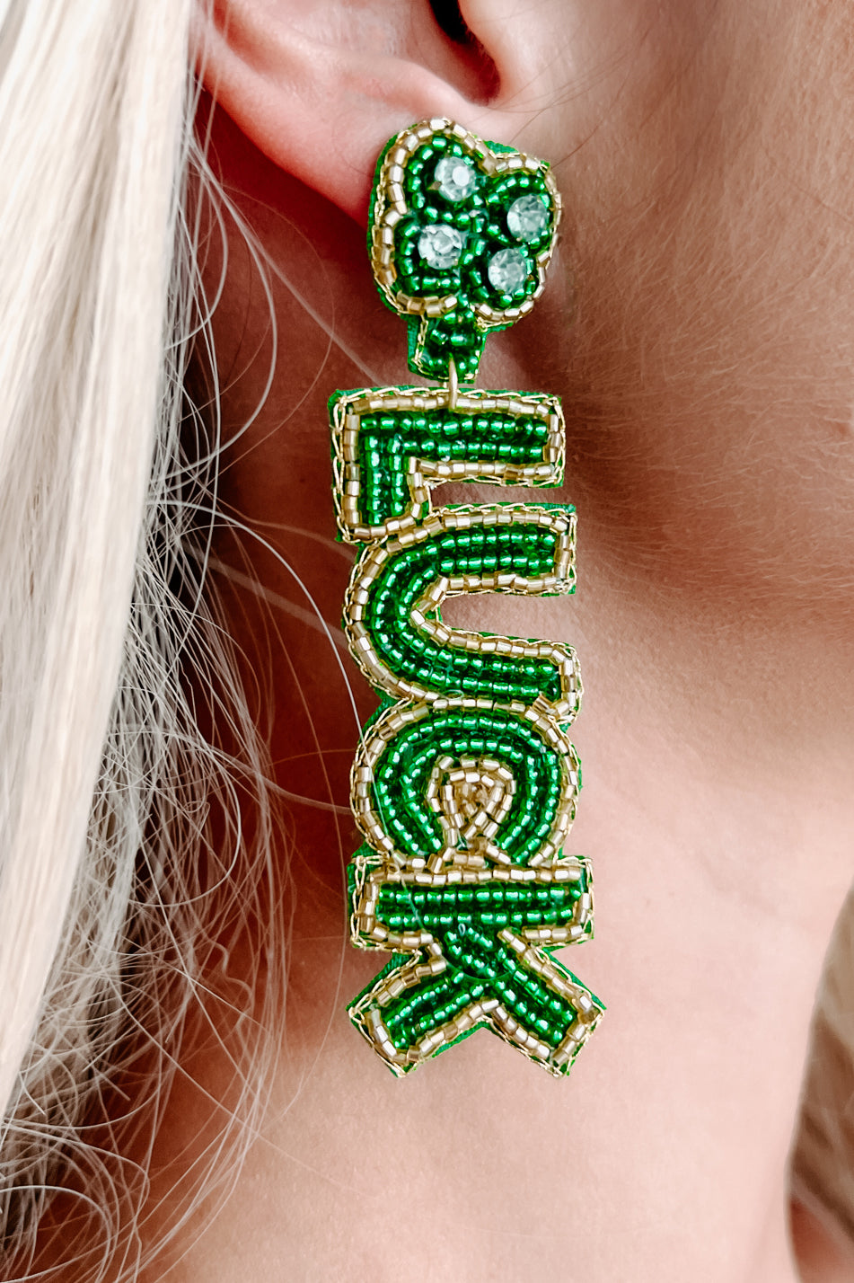 Good Luck With That Beaded Earrings (Green/Gold) - NanaMacs