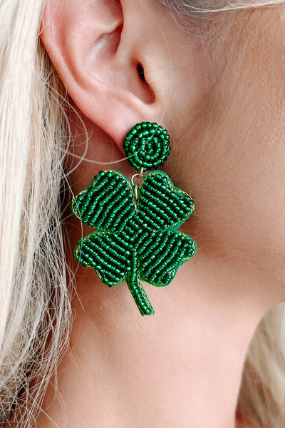 Always Lucky Beaded Four-Leaf Clover Earrings (Green) - NanaMacs