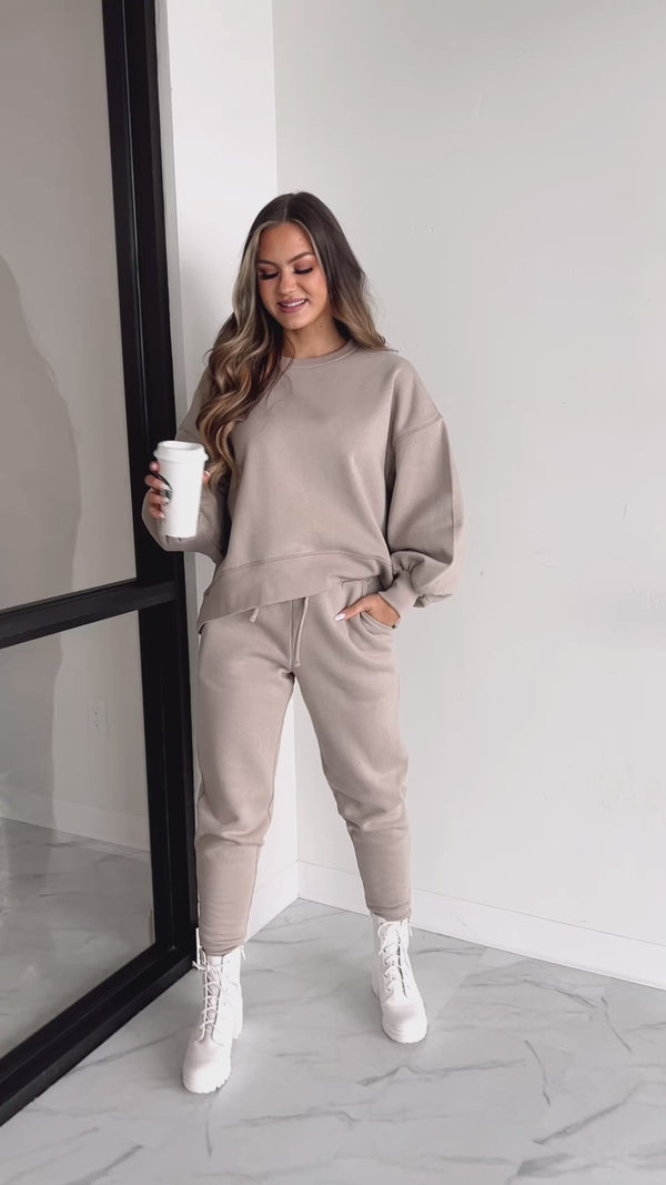 Just Admit It Sweatshirt & Jogger Two-Piece Set (Ash Mocha) - NanaMacs