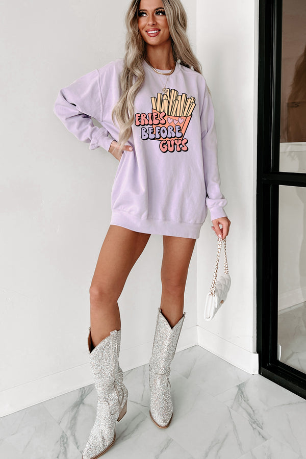 Retro "Fries Before Guys" Graphic Crewneck (Orchid) - Print On Demand - NanaMacs