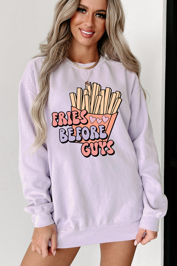 Retro "Fries Before Guys" Graphic Crewneck (Orchid) - Print On Demand - NanaMacs