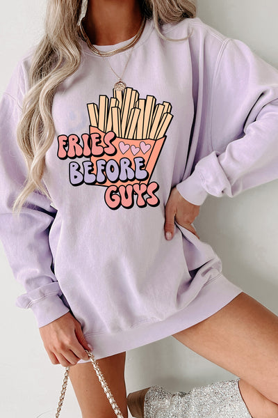 Retro "Fries Before Guys" Graphic Crewneck (Orchid) - Print On Demand - NanaMacs