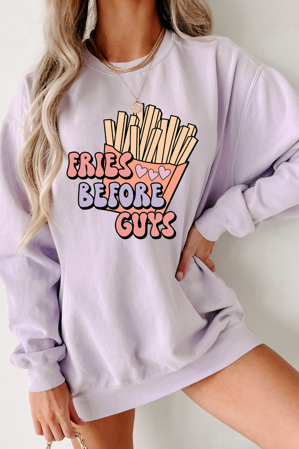 Retro "Fries Before Guys" Graphic Crewneck (Orchid) - Print On Demand - NanaMacs