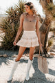 Evelynn Embroidered Smocked Mini Skirt (Beige) - NanaMacs