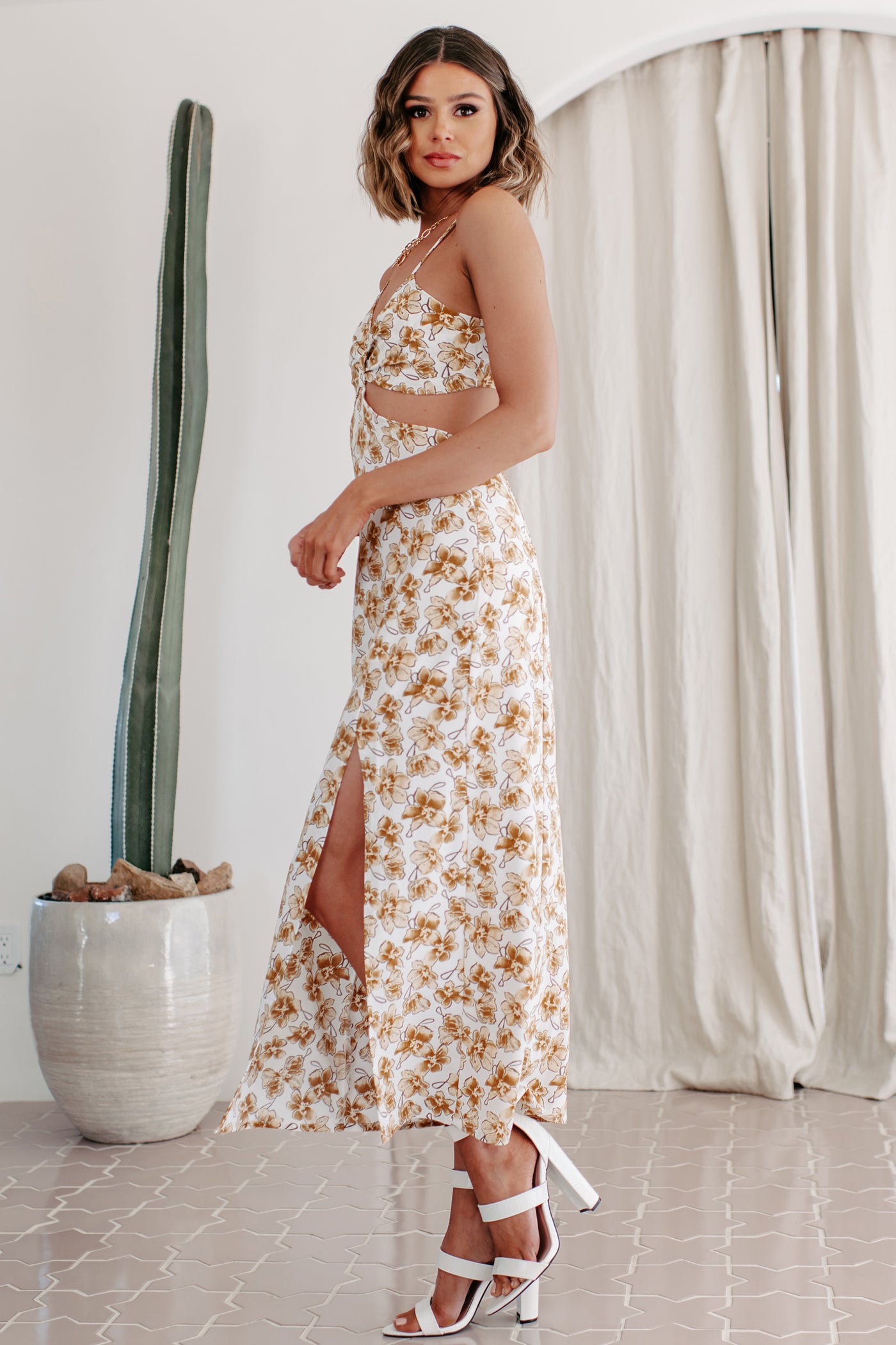Savor The Love Floral Cut-Out Midi Dress (Ivory) · NanaMacs