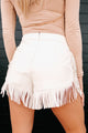 Can I Get A Yee-Haw Fringe Trim Faux Leather Shorts (White) - NanaMacs