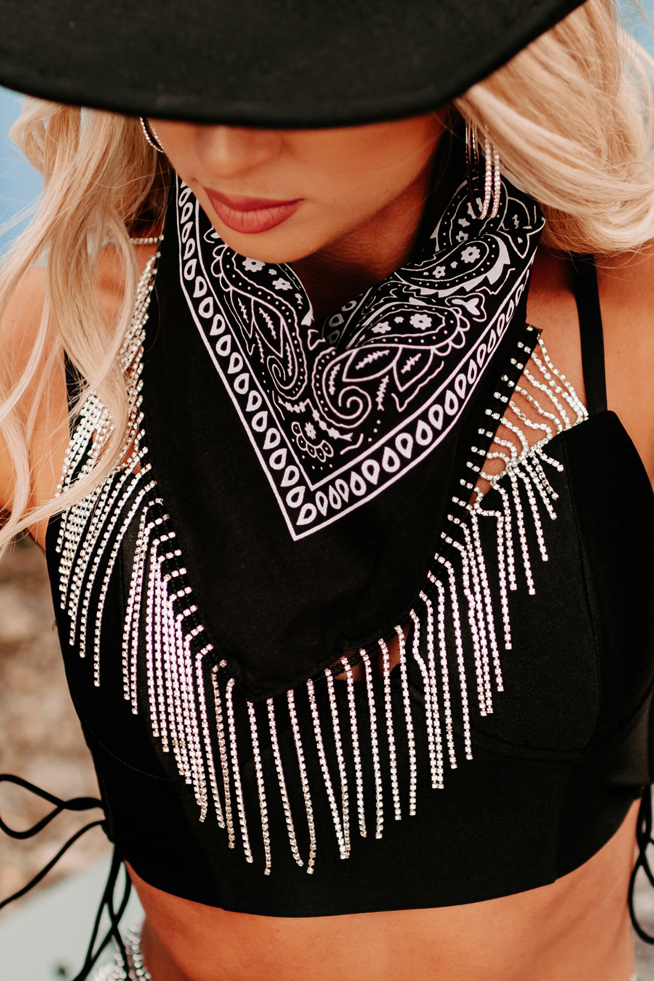 Atventure Forever Rhinestone Fringe Bandana Black / Set of 10 Bandanas