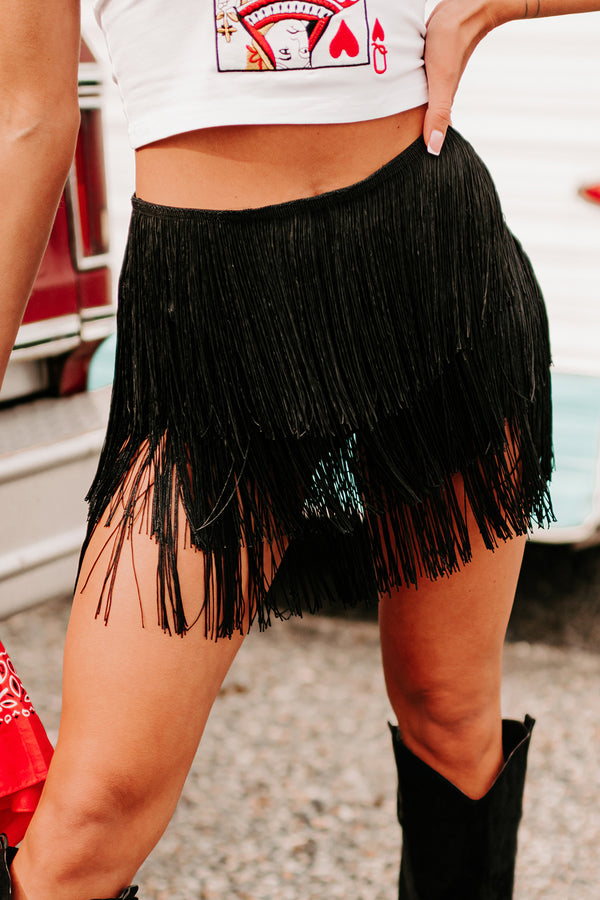 Fringe & Flirty Fringe Shorts (Black) - NanaMacs