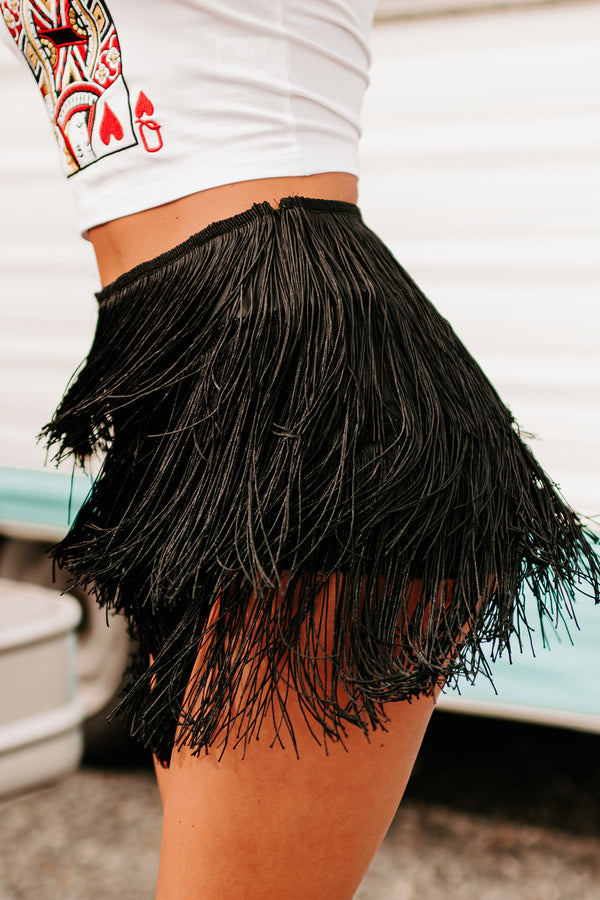 Fringe & Flirty Fringe Shorts (Black) - NanaMacs