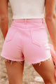 Came To Party High Waisted Rhinestone Fringe Denim Shorts (Pink) - NanaMacs