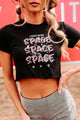 "I Need Space" Raw Hem Graphic Crop Tee (Black) - Print On Demand - NanaMacs