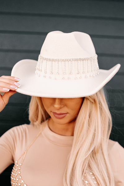 Nashville Nights Rhinestone Fringe Cowboy Hat (Ivory) - NanaMacs