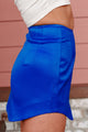 New Experiences Satin Rounded Hem Mini Skirt (Blue) - NanaMacs