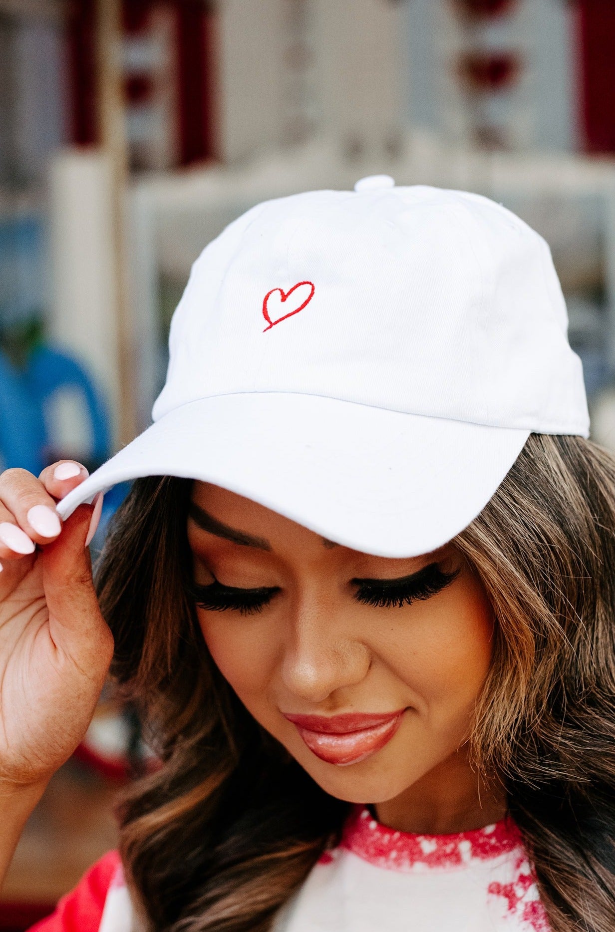 Head Or Heart Embroidered Heart Baseball Cap (White) - NanaMacs