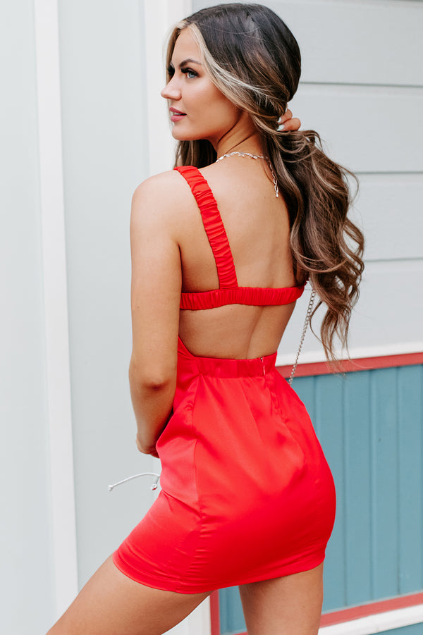 Scorching Hot Elastic Strap Backless Mini Dress (Red) - NanaMacs