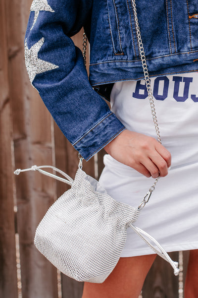 Big Time Shine Mini Rhinestone Bucket Bag (Silver) - NanaMacs